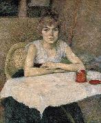 Young woman at a table Henri de toulouse-lautrec